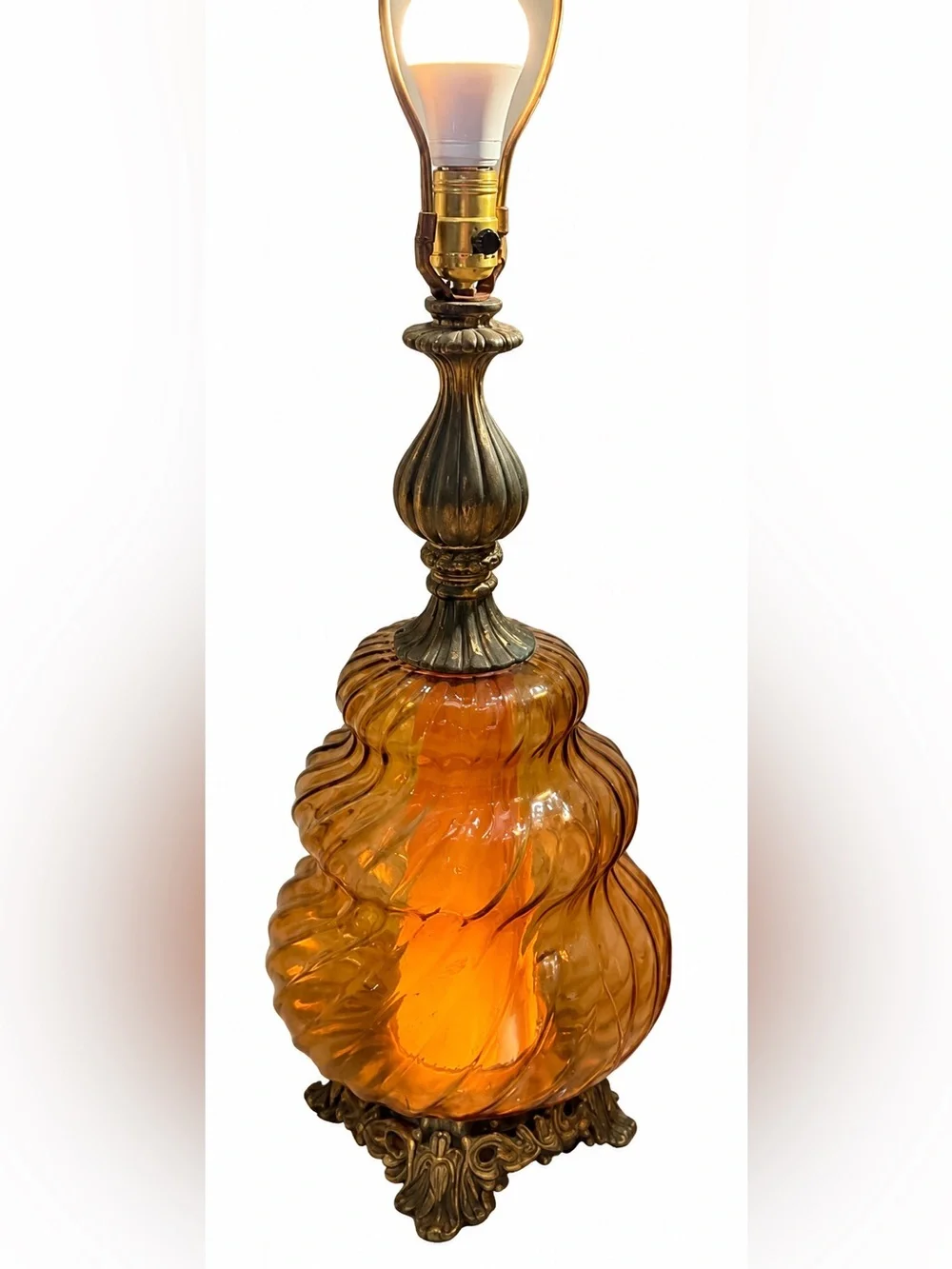 Vintage Chilo MidCentury Hollywood Regency Amber Glass 3Way Table Lamp Whimsgoth